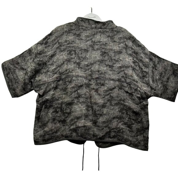 Eileen Fisher Petite Open-Front Jacket Gray & Black Abstract Design Linen Blend - Picture 5 of 8